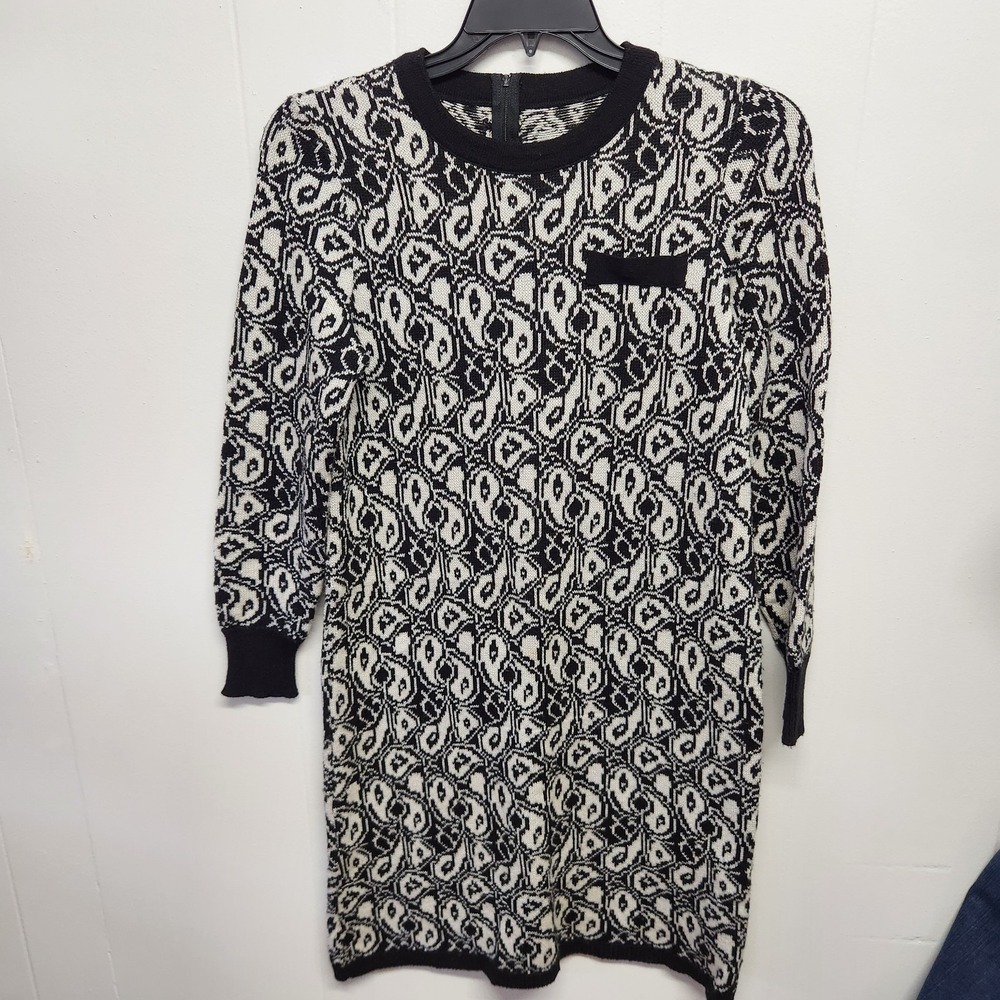 Vintage Leslie Fay Sweater Dress Womens  Knit Geometric Made‎ USA 80s